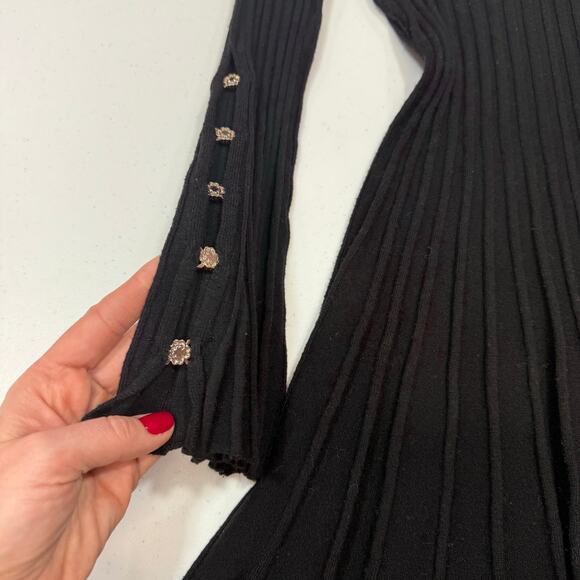 Maje Raffie Ribbed Flared Dress black bell sleeve size 36 - Picture 4 of 8